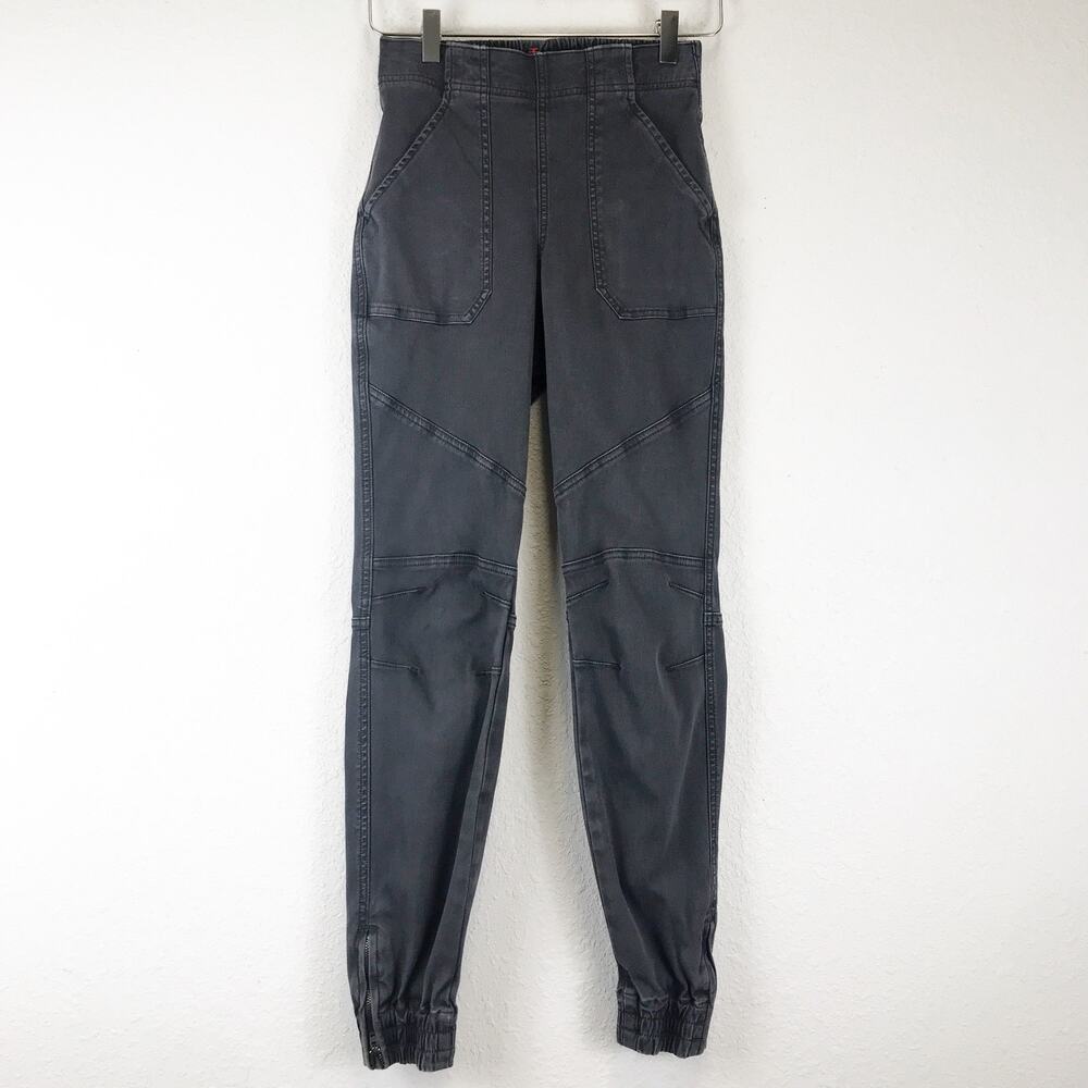 Spanx Stretch Twill Cargo Jogger Pull-On Pants Faded Washed Black Cropped XS